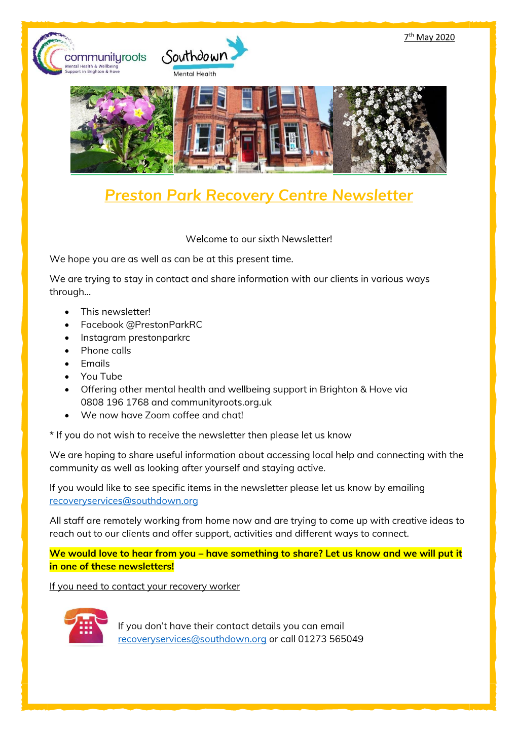 Preston Park Recovery Centre Newsletter