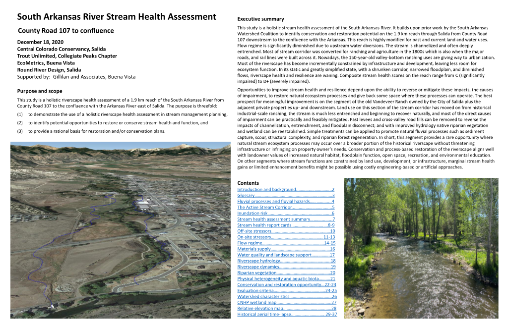 South Arkansas River Stream Health Assessment Executive Summary This Study Is a Holistic Stream Health Assessment of the South Arkansas River