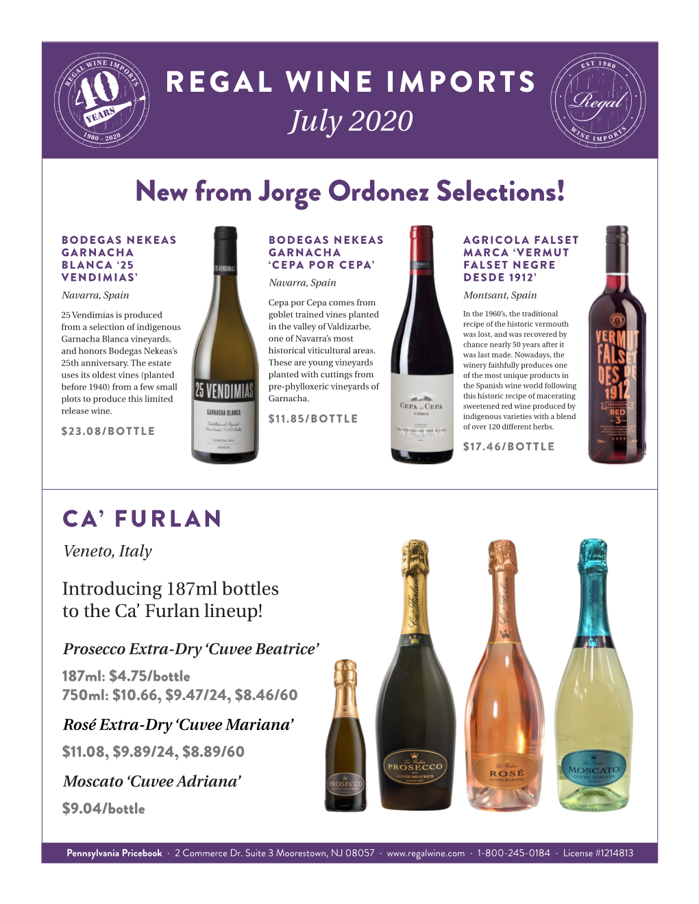 REGAL WINE IMPORTS July 2020 New from Jorge Ordonez Selections!