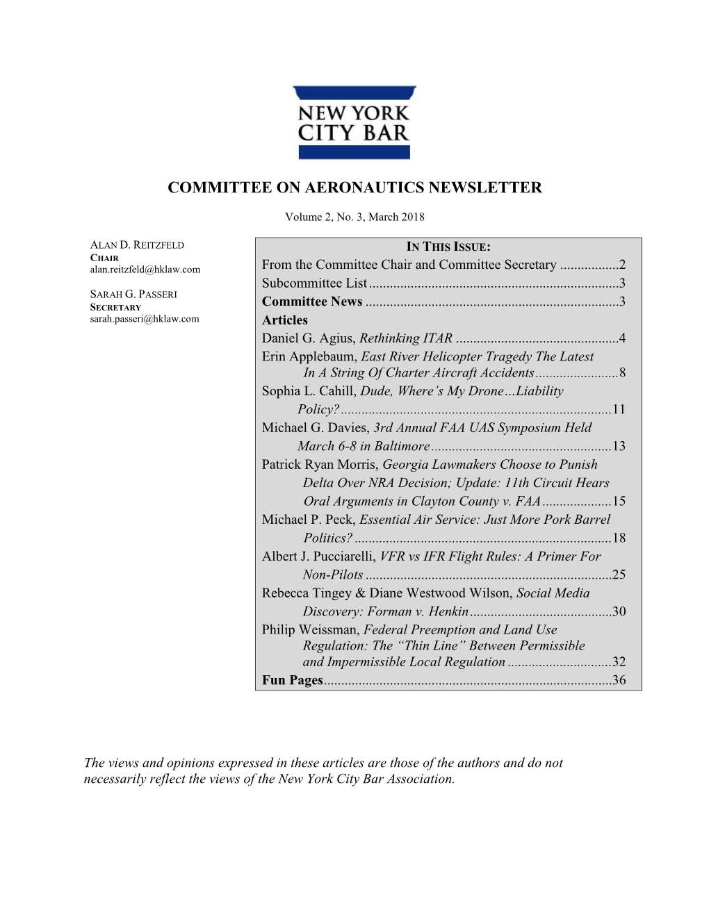 Committee on Aeronautics Newsletter