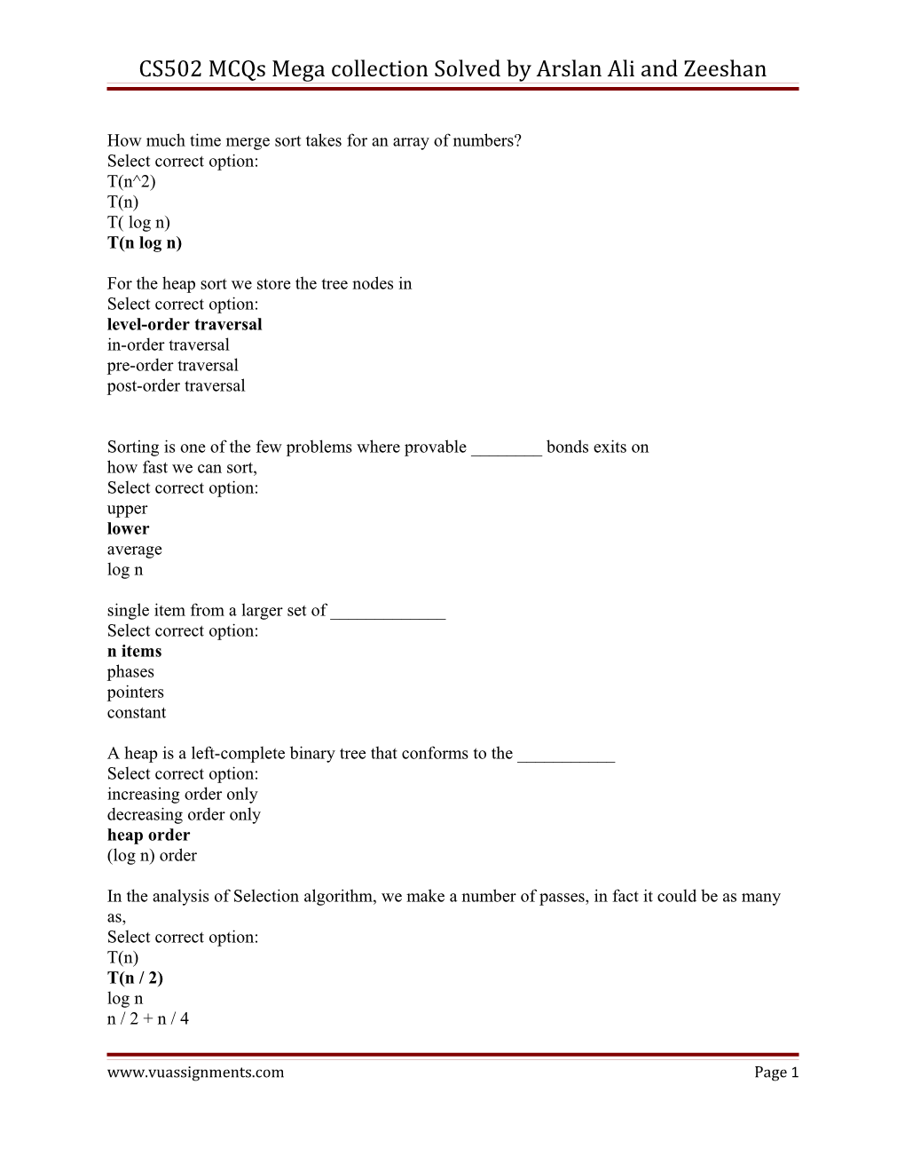 CS502 Mcqs Mega Collection Solved by Arslan Ali and Zeeshan