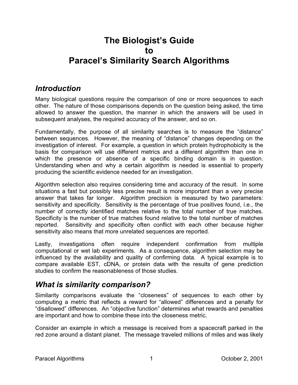 The Biologist's Guide to Paracel's Similarity Search Algorithms