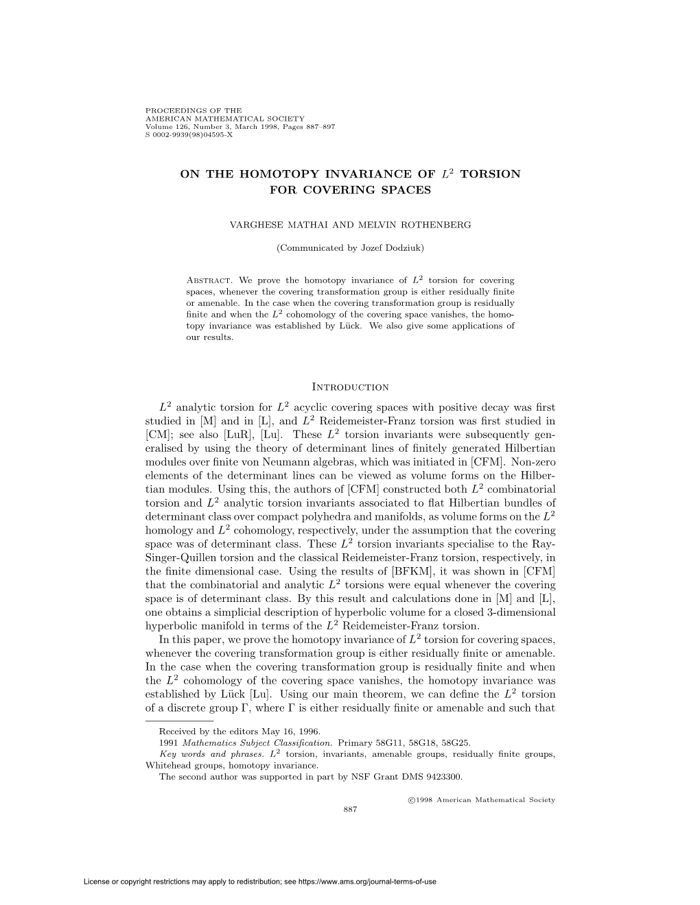 On the Homotopy Invariance of L2 Torsion for Covering Spaces