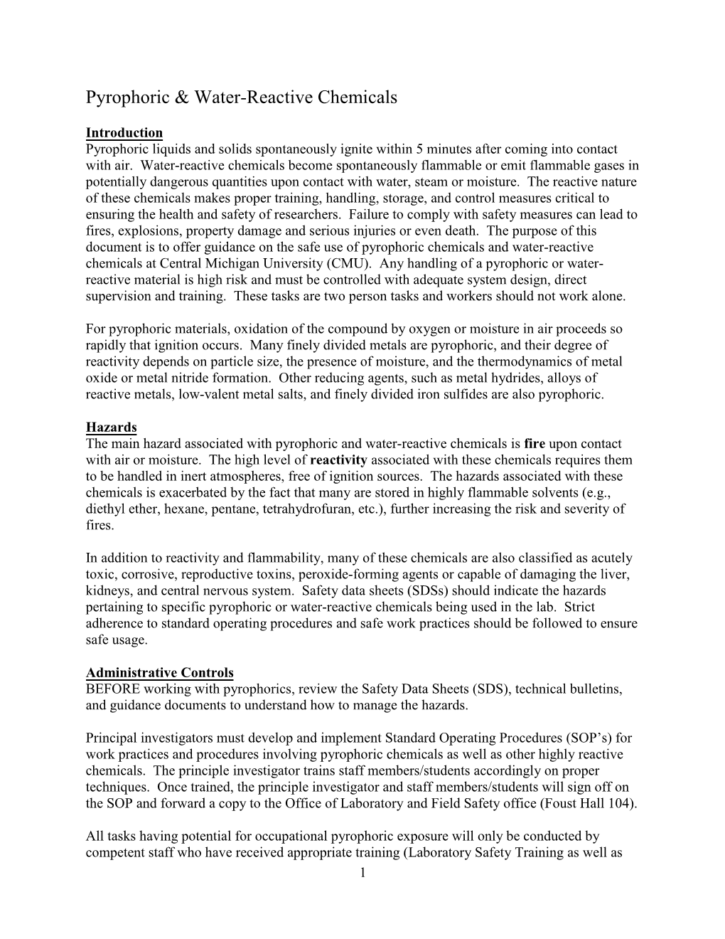 Pyrophoric & Water-Reactive Chemicals