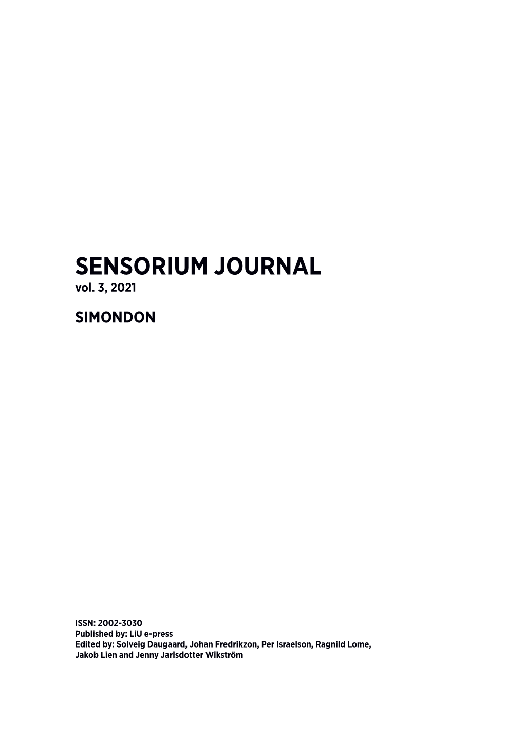 Sensorium Journal, Vol 3, 2021