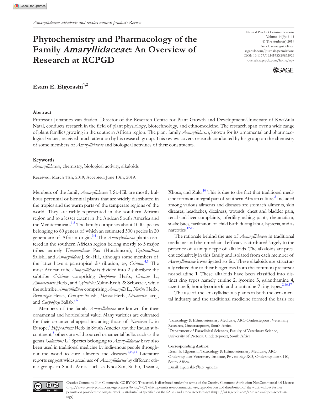 Phytochemistry and Pharmacology of the Family