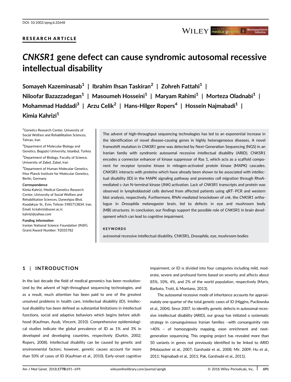 CNKSR1 Gene Defect Can Cause Syndromic Autosomal Recessive Intellectual Disability