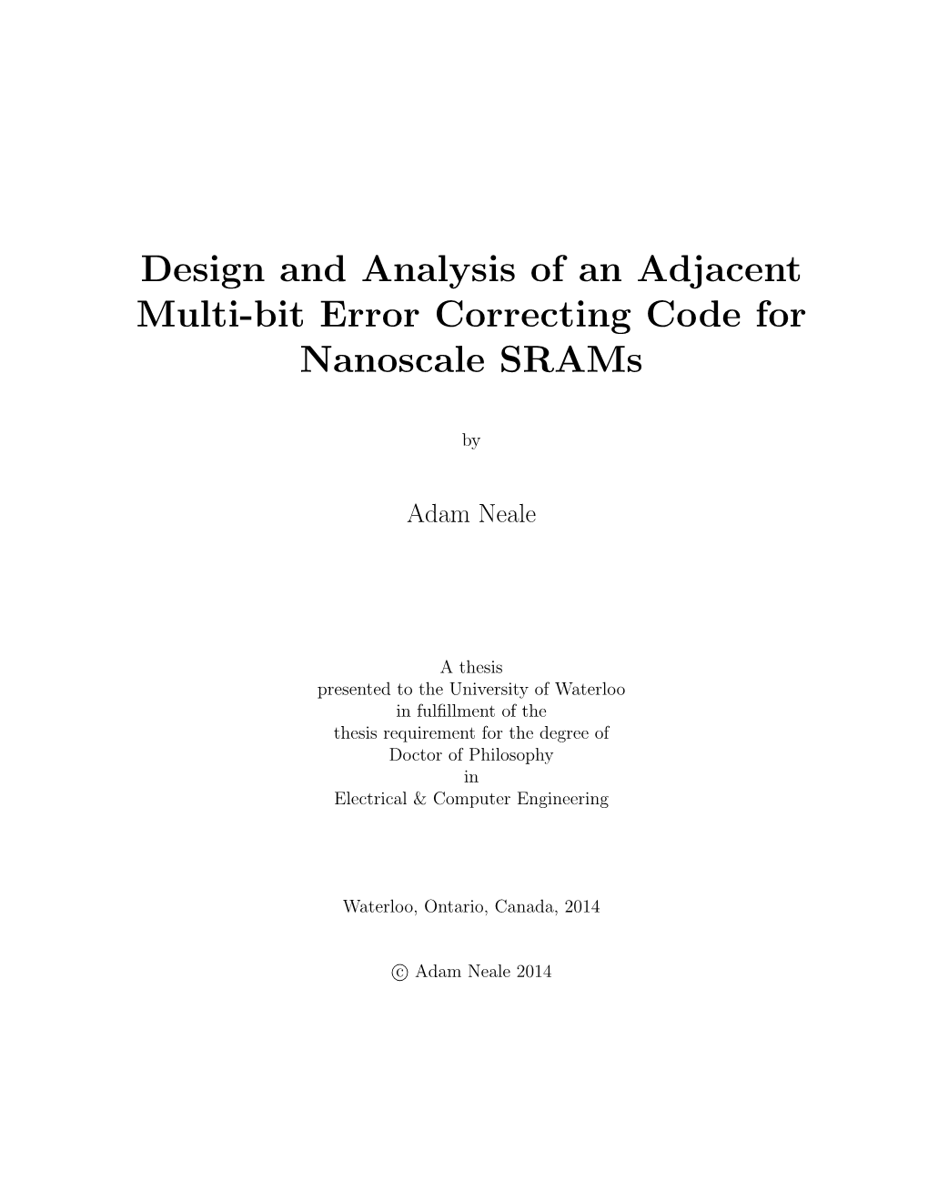 Design and Analysis of an Adjacent Multi-Bit Error Correcting Code for Nanoscale Srams