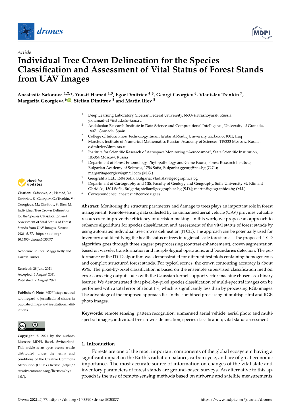 Individual Tree Crown Delineation for the Species Classification And