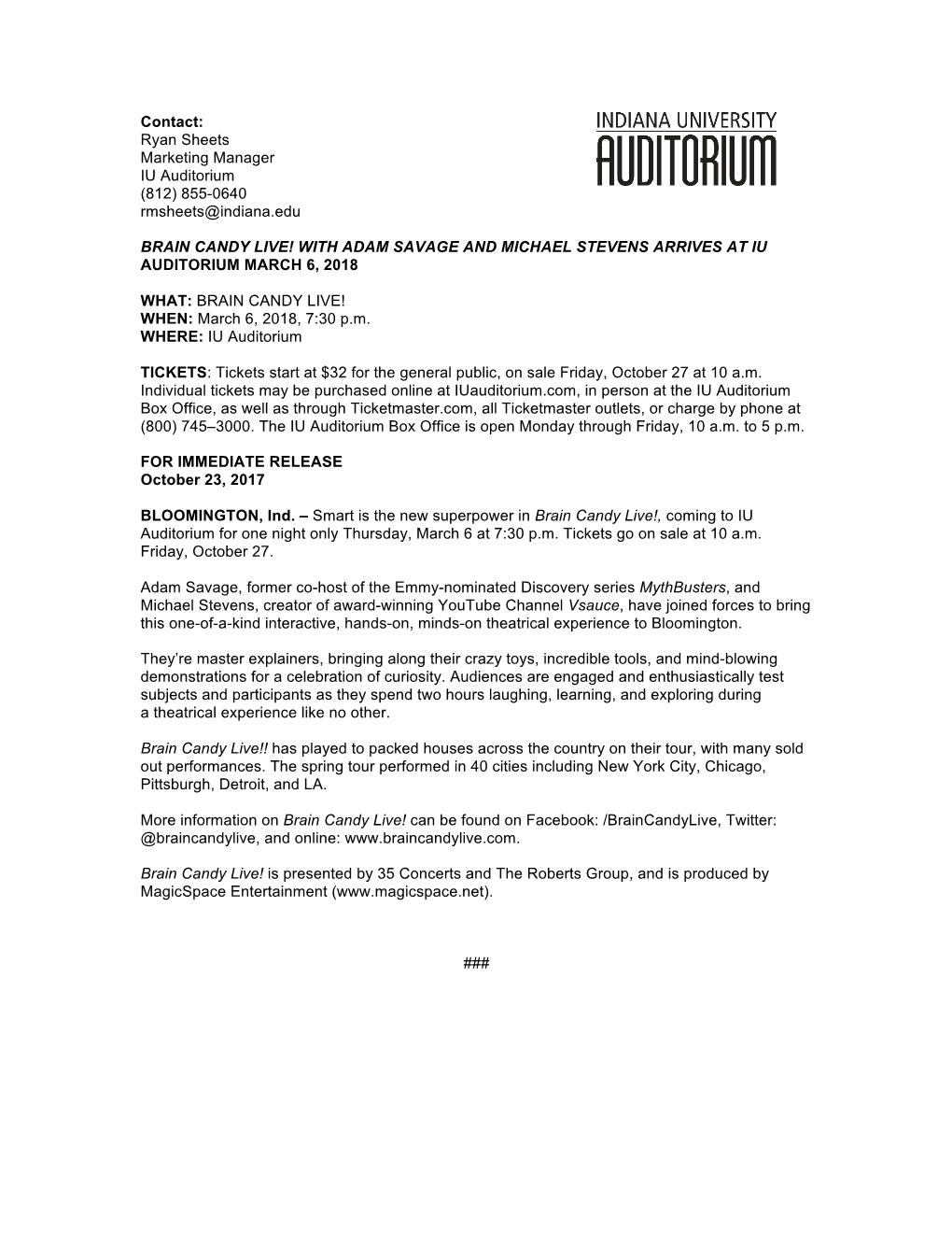 Press Release Brain Candy FINAL