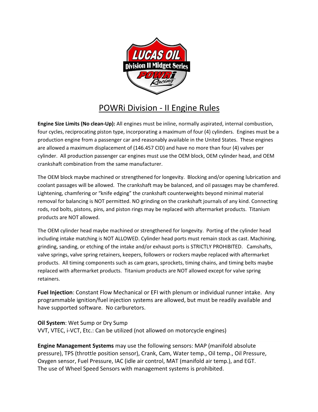 Powri Division - II Engine Rules