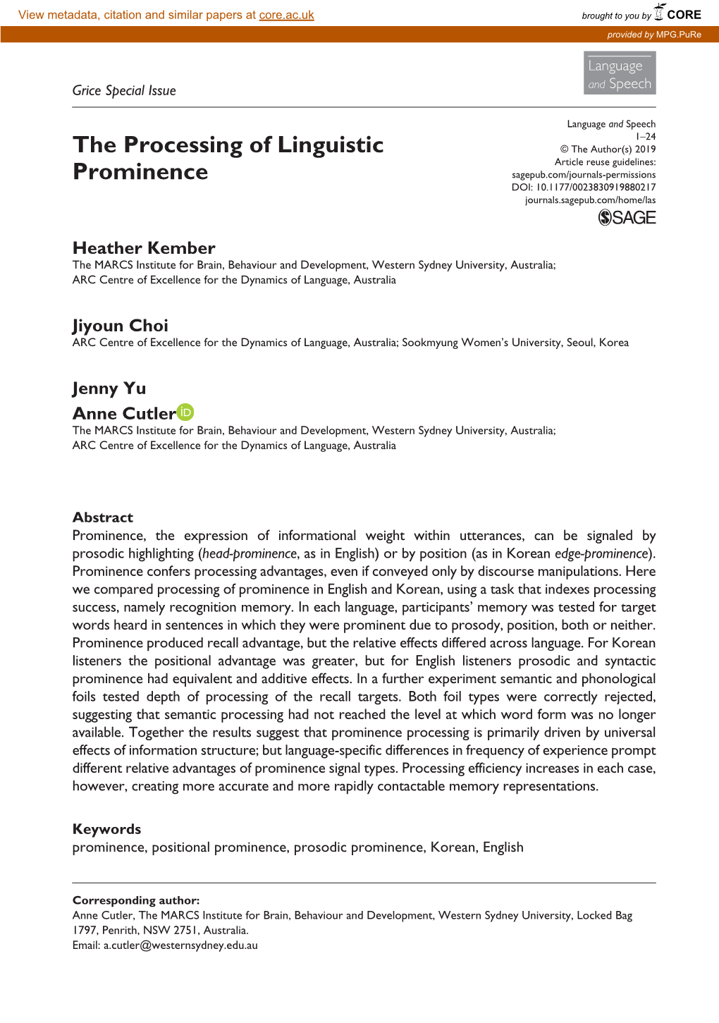 The Processing of Linguistic Prominence