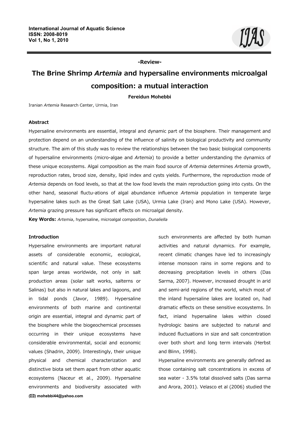 The Brine Shrimp Artemia and Hypersaline Environments Microalgal Composition: a Mutual Interaction