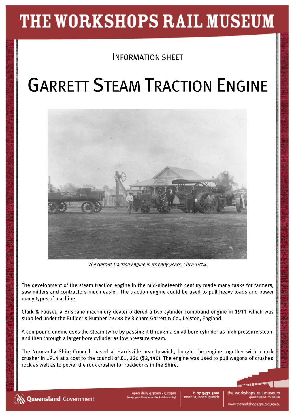 Garrett Steam Traction Engine Fact Sheet