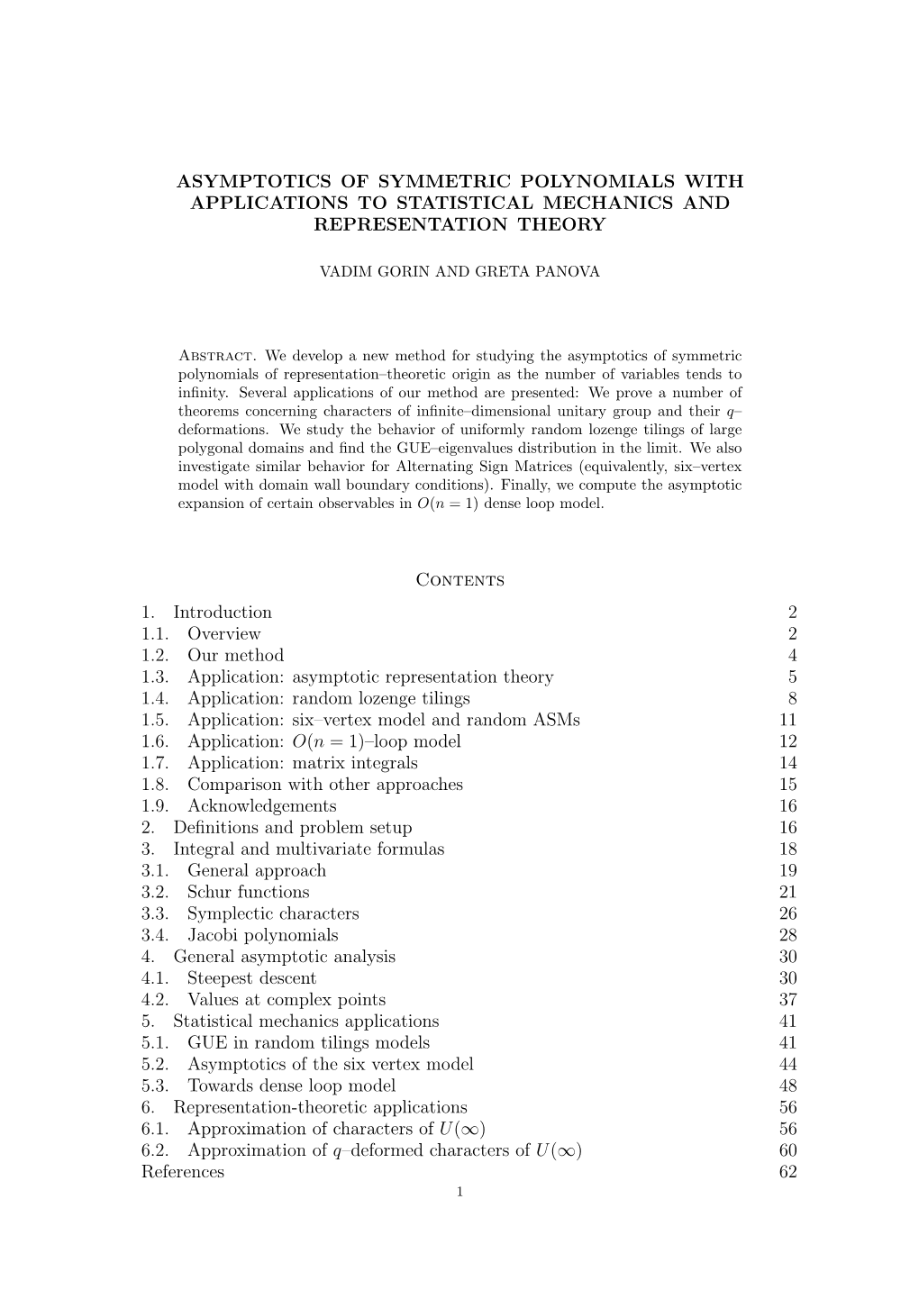 Asymptotics of Symmetric Polynomials with Applications to Statistical Mechanics and Representation Theory