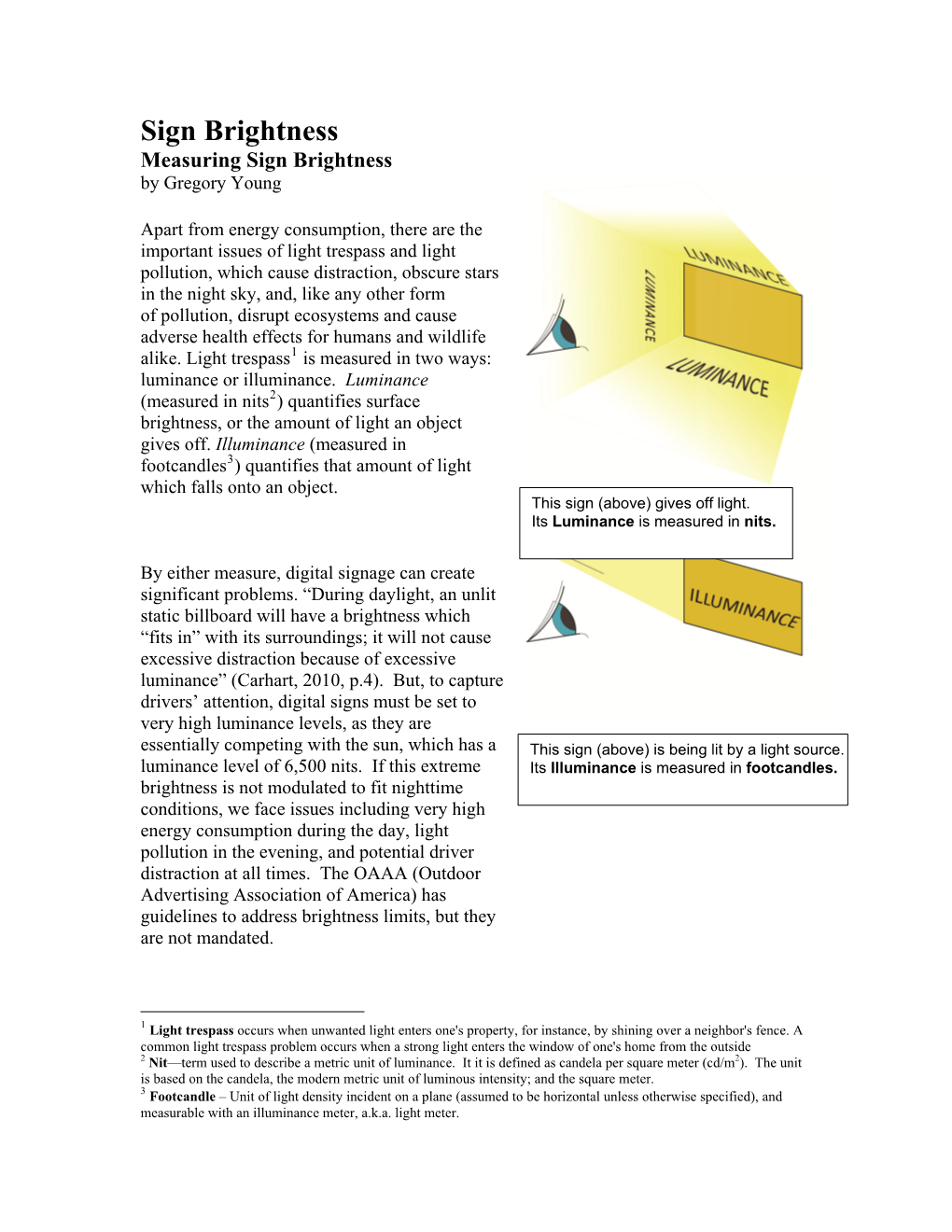 Sign Brightness Measuring Sign Brightness by Gregory Young