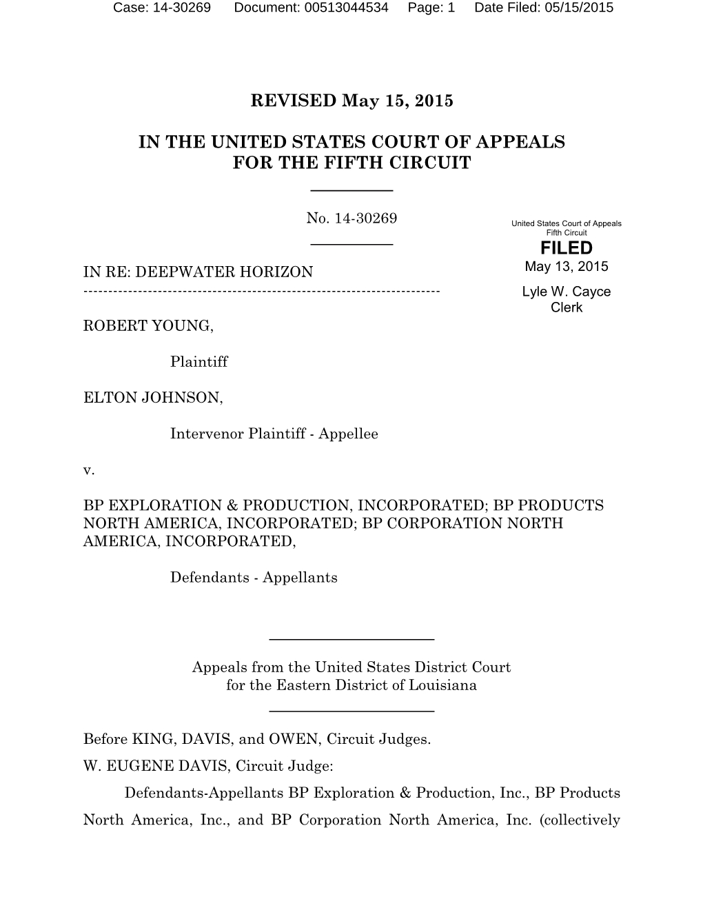 REVISED May 15, 2015 in the UNITED STATES COURT OF