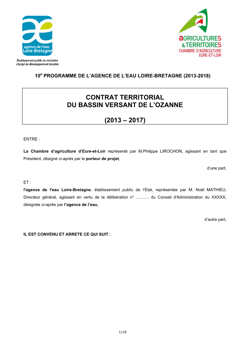 Contrat Territorial Du Bassin Versant De L'ozanne