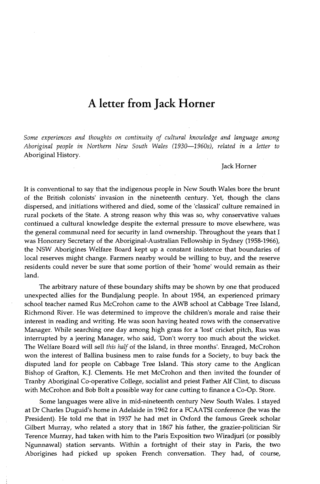 A Letter from Jack Horner