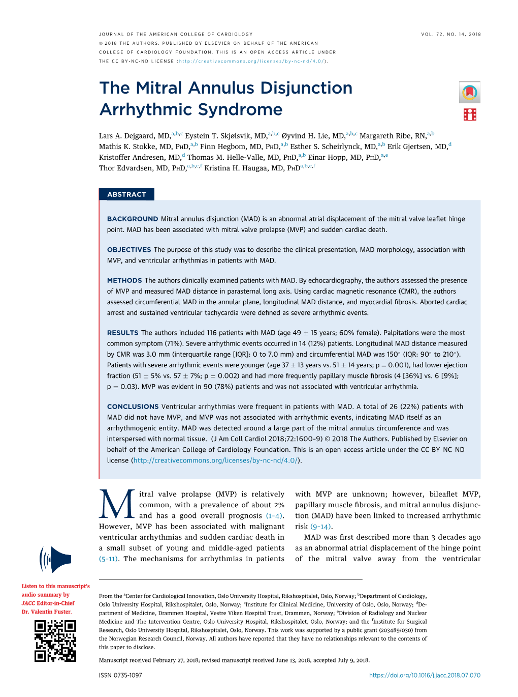 The Mitral Annulus Disjunction Arrhythmic Syndrome