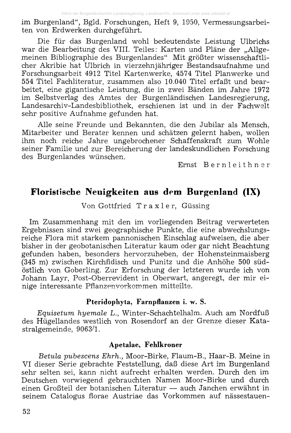 Floristiscbe Neuigkeiten Aus Dem Burgenland (IX) Von Gottfried T R a X 1 E R, Güssing