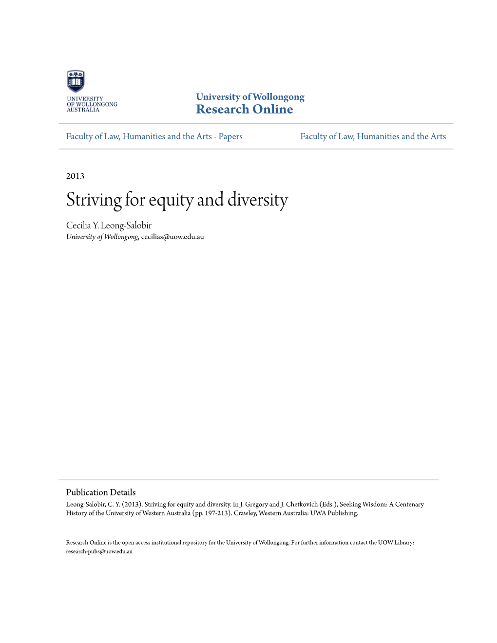 Striving for Equity and Diversity Cecilia Y
