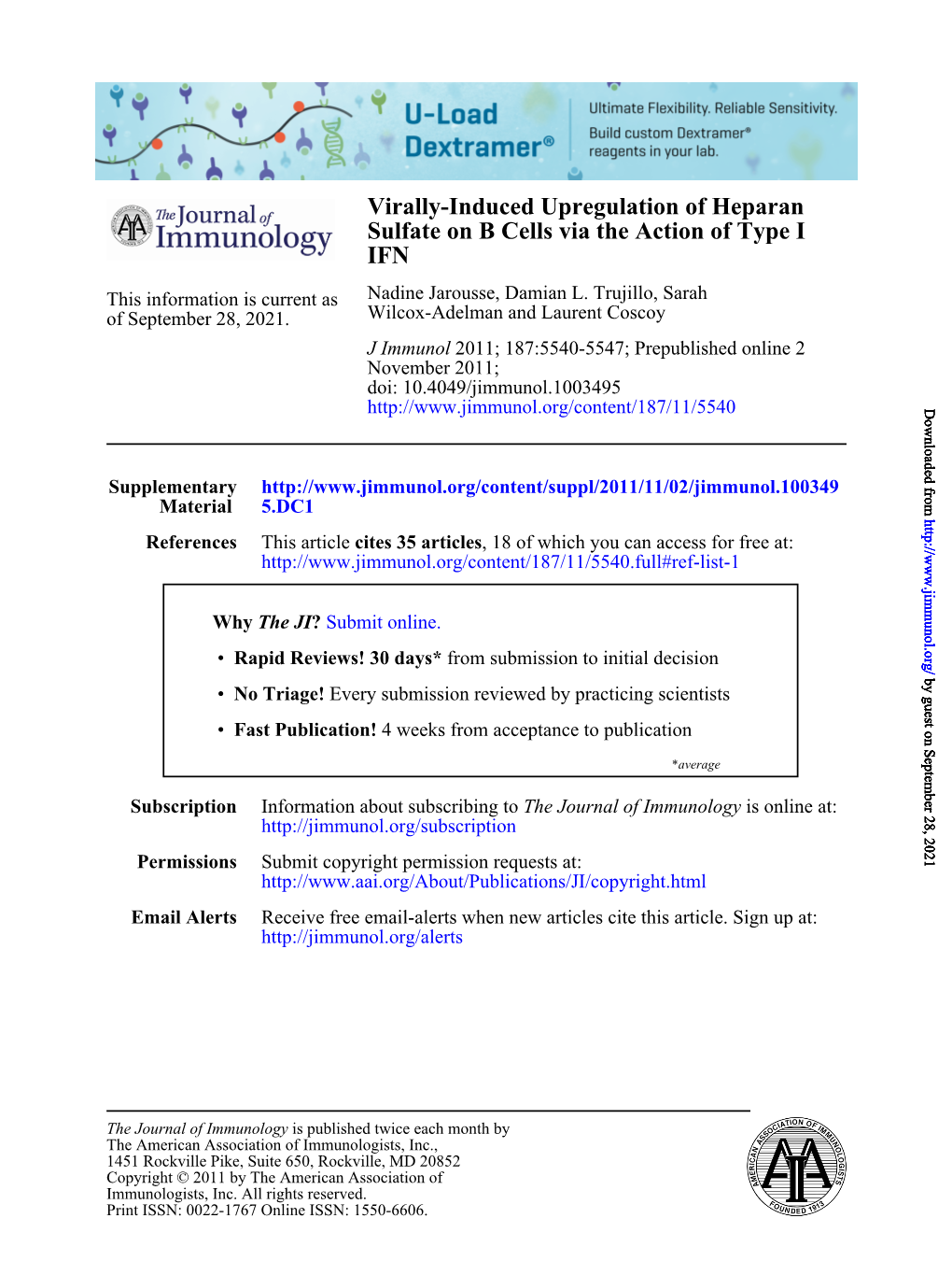 IFN Sulfate on B Cells Via the Action of Type I Virally-Induced