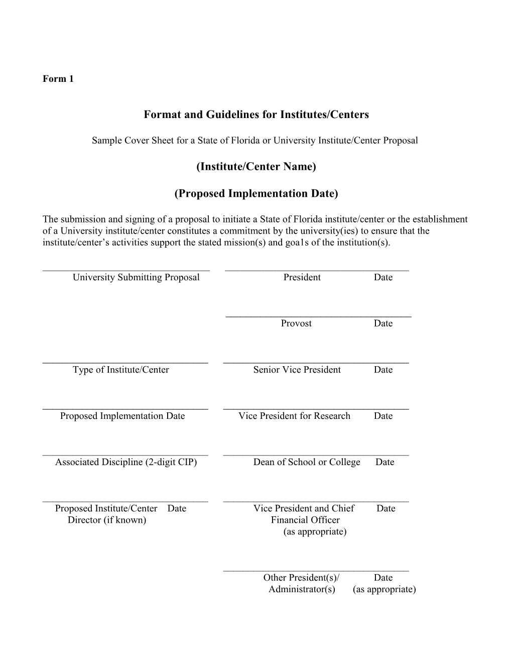 Format and Guidelines for Institutes/Centers