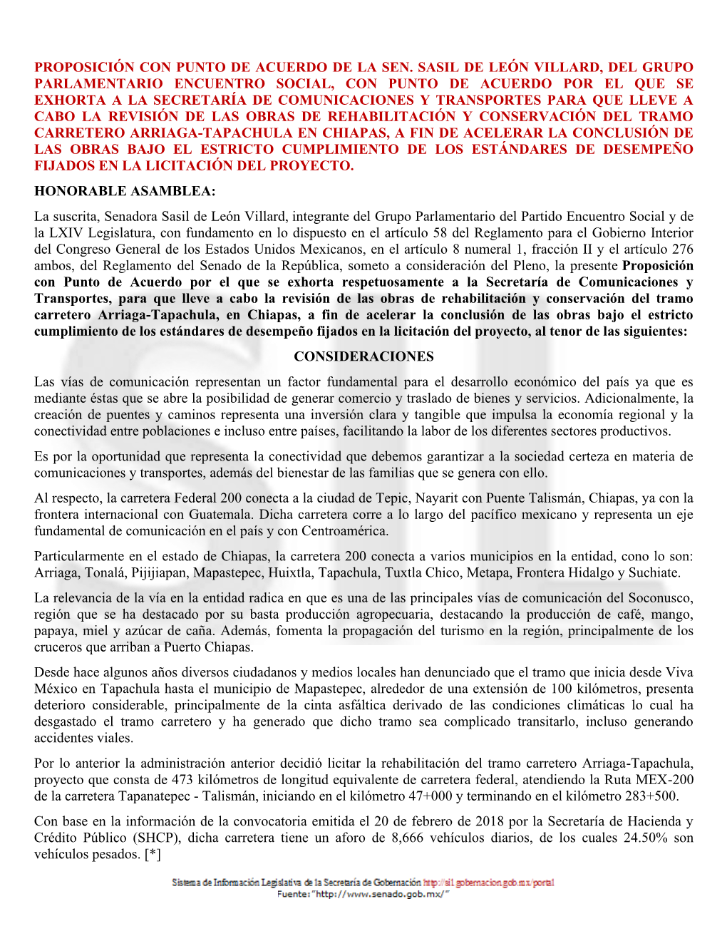 Proposición Con Punto De Acuerdo De La Sen. Sasil De León Villard, Del Grupo