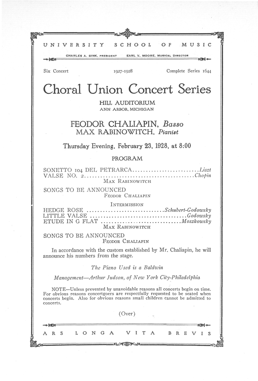 Choral Union Concert Series HILL AUDITORIUM ANN ARBOR, MICHIGAN