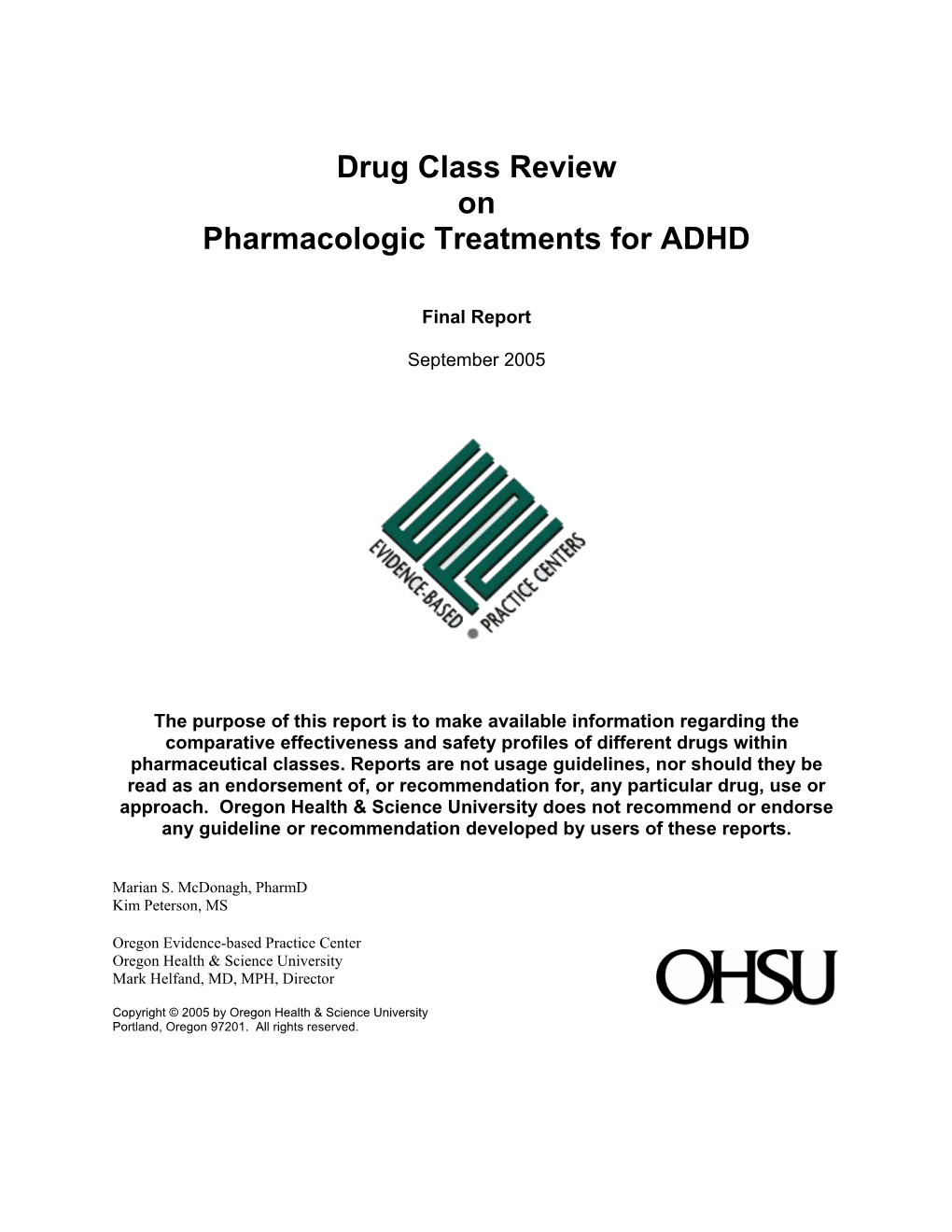 Drug Class Review on Pharmacologic Treatments for ADHD