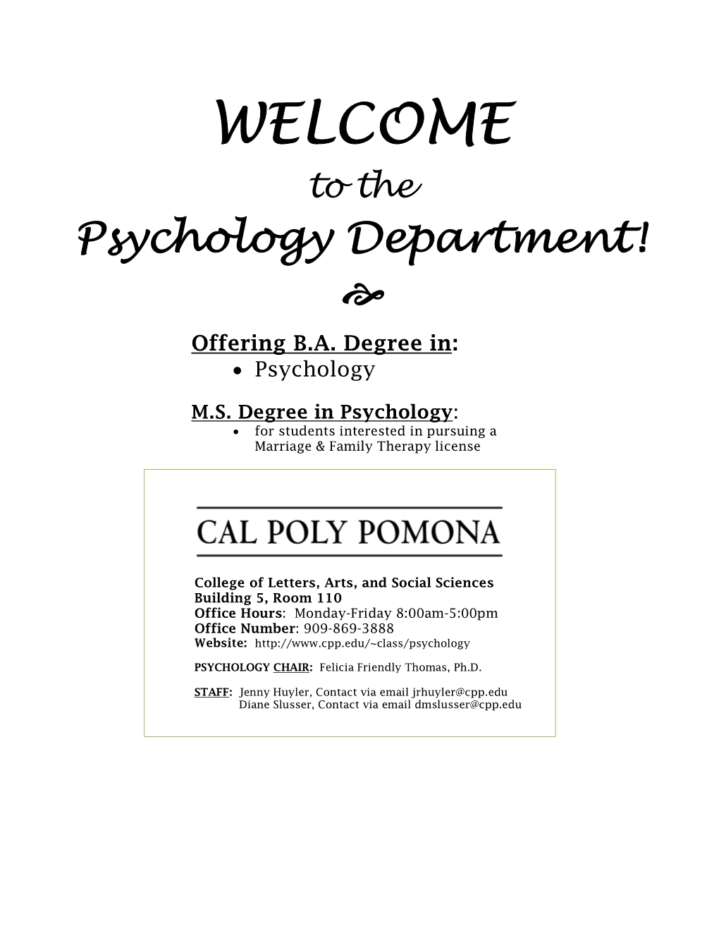 Psychology Department Guide