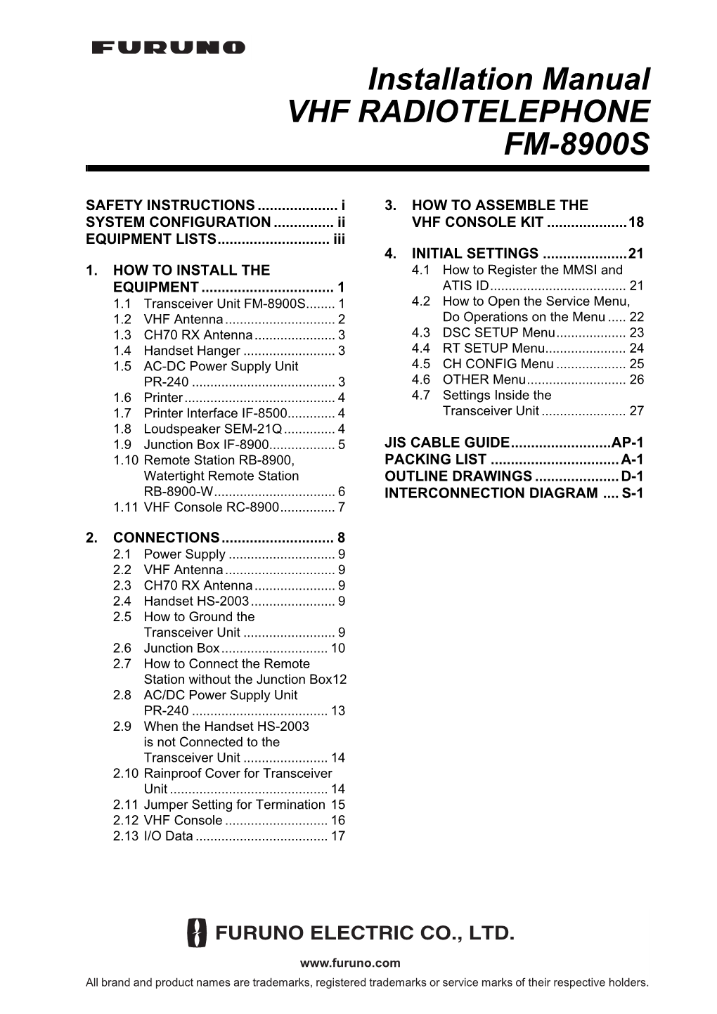 Installation Manual VHF RADIOTELEPHONE FM-8900S