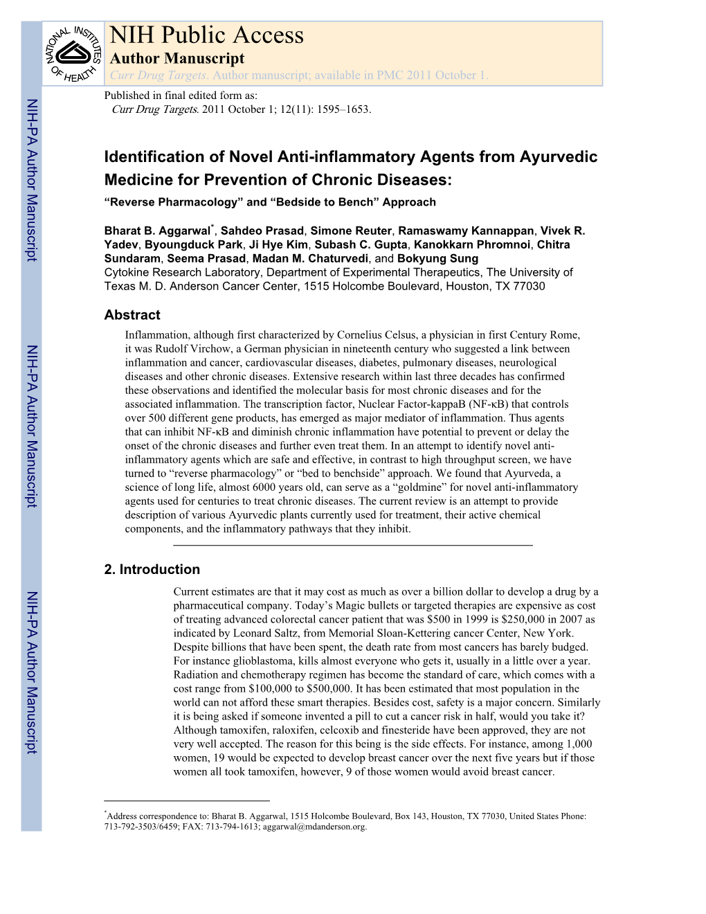 NIH Public Access Author Manuscript Curr Drug Targets