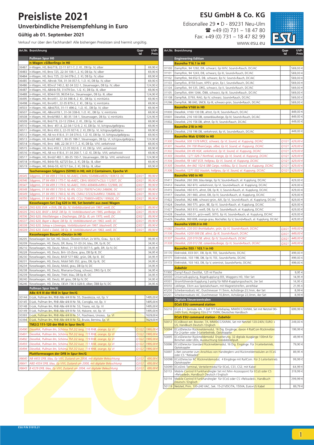 Preisliste 2021 ESU Gmbh & Co