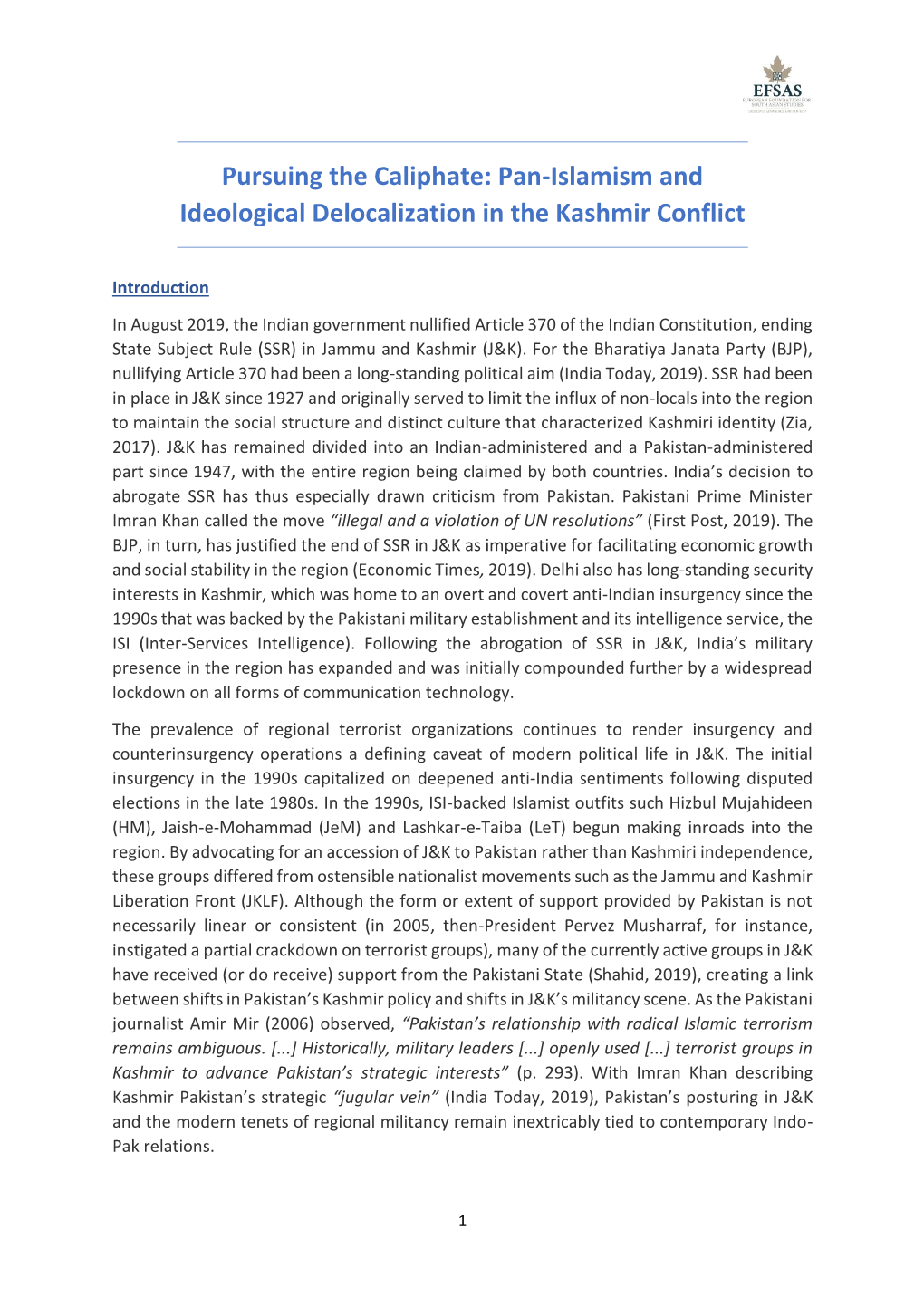 Pan-Islamism and Ideological Delocalization in the Kashmir Conflict