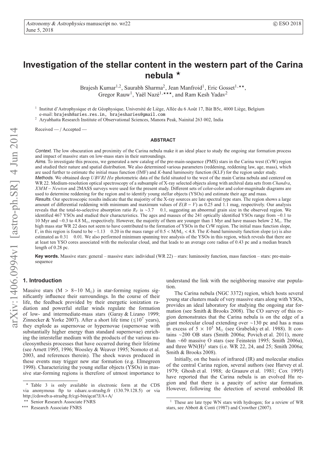 Investigation of the Stellar Content in the Western Part of the Carina Nebula