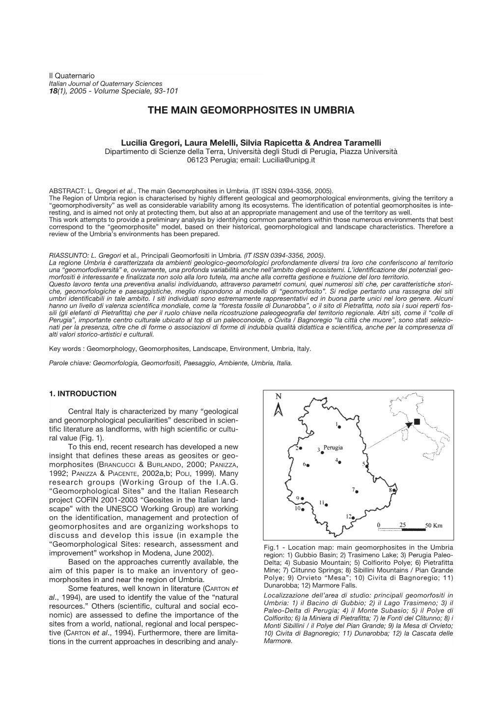 The Main Geomorphosites in Umbria