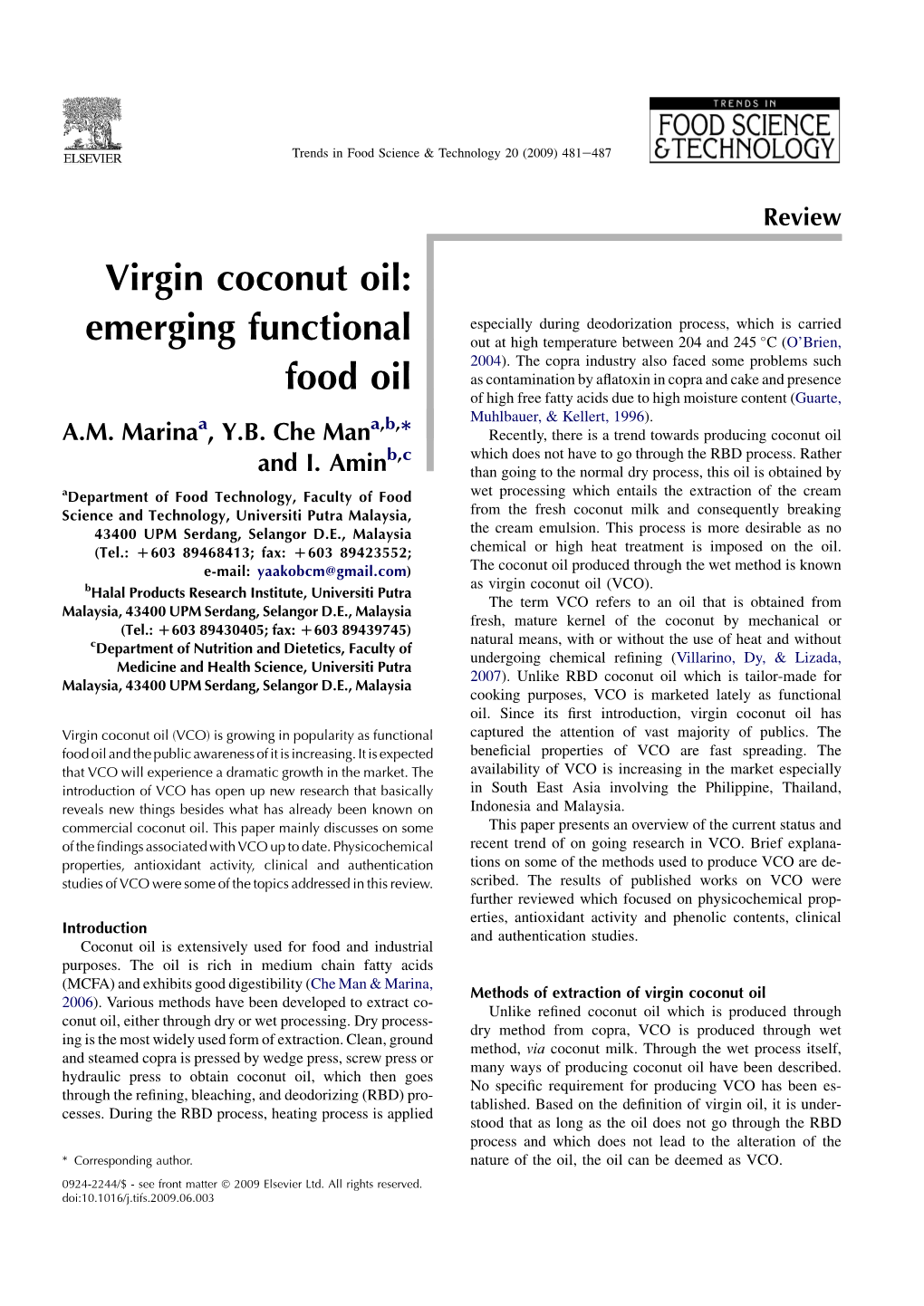 Virgin Coconut Oil: Emerging Functional Food