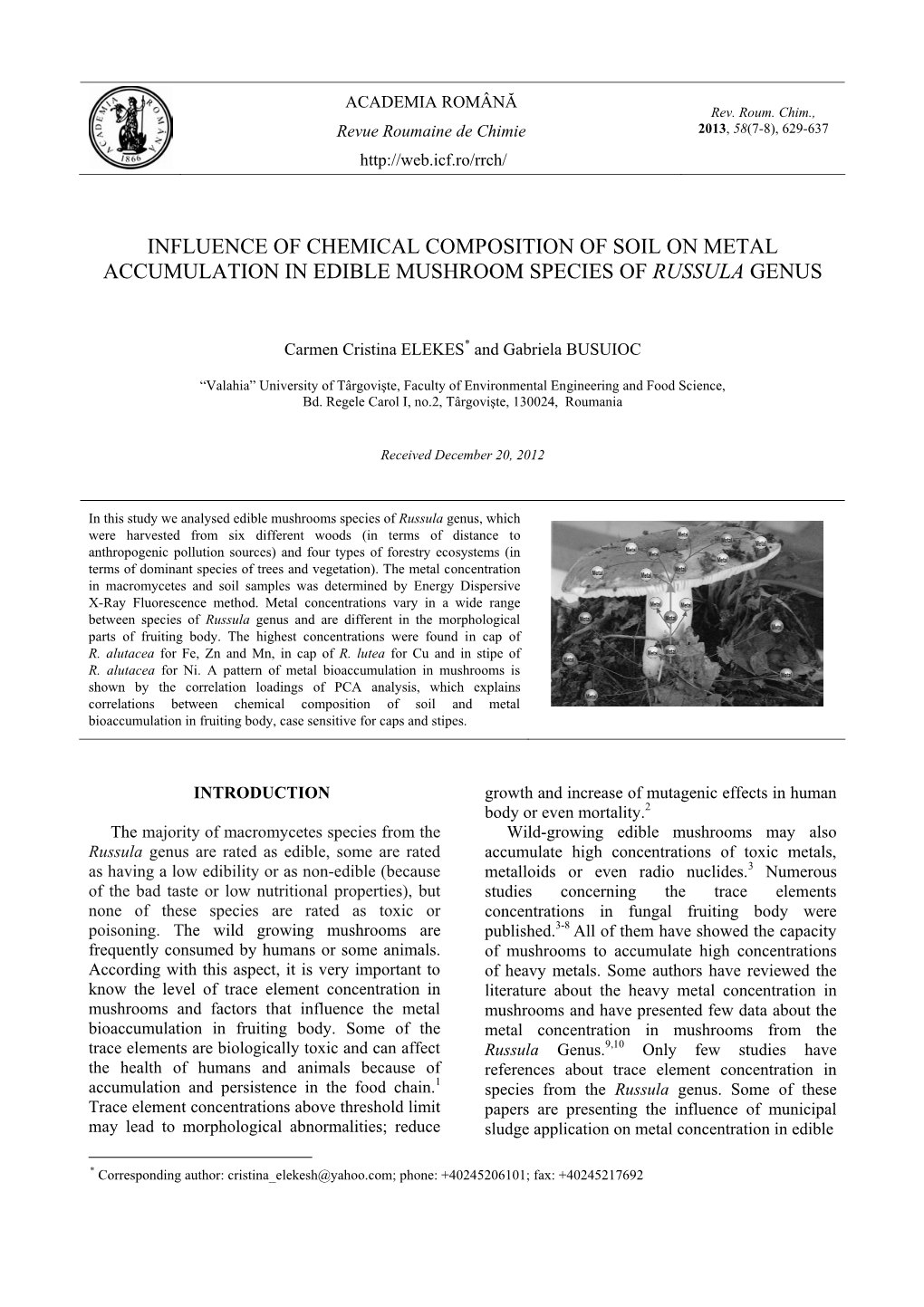 Influence of Chemical Composition of Soil on Metal Accumulation in Edible Mushroom Species of Russula Genus