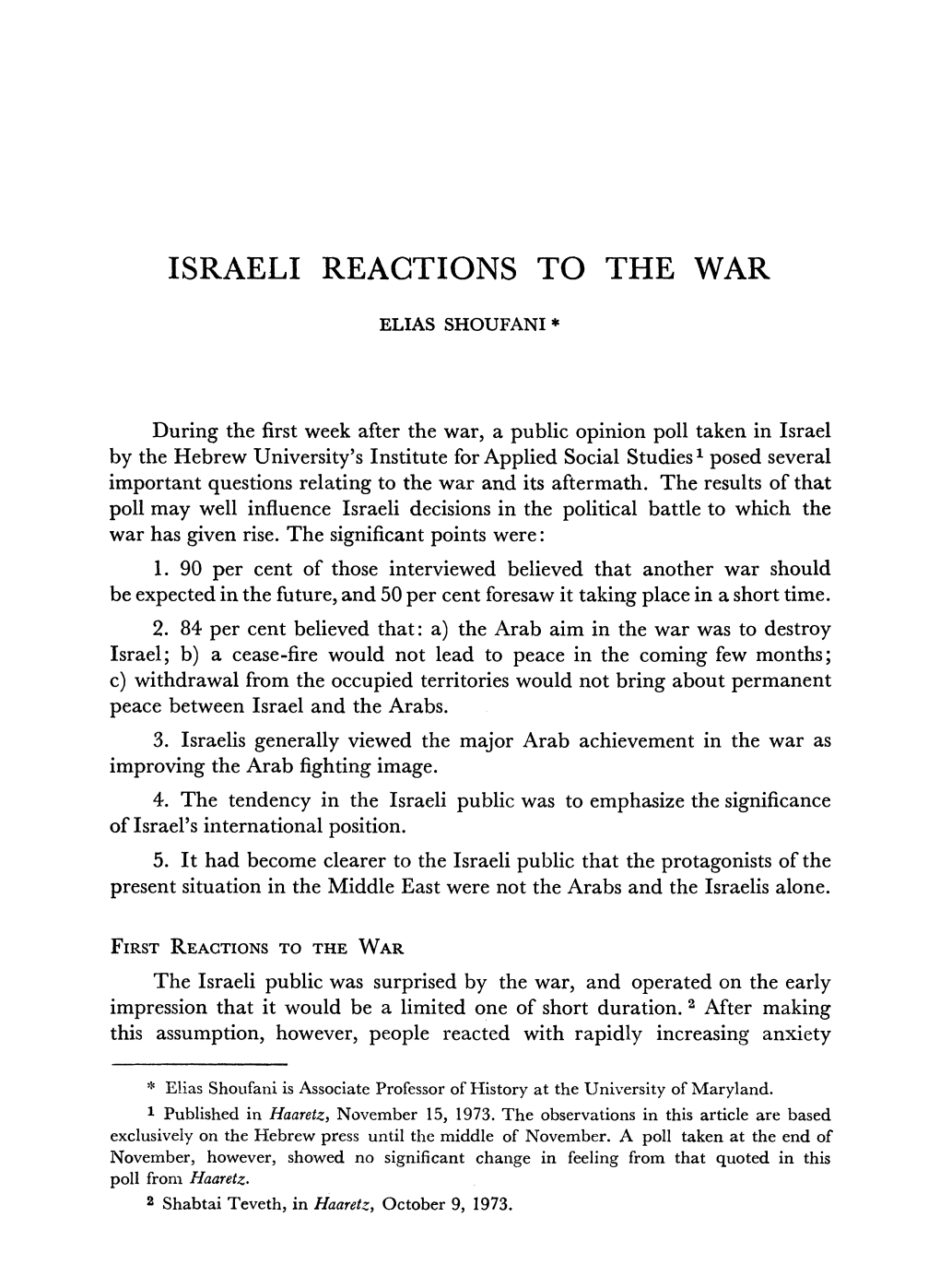 Israeli Reactions to the War