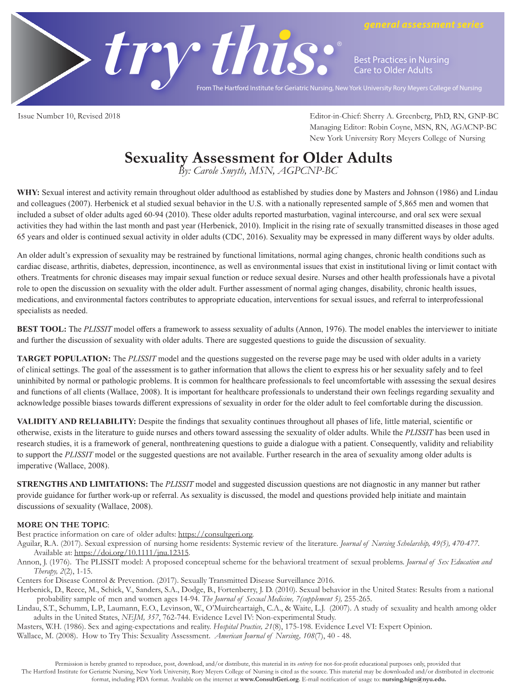 Sexuality Assessment for Older Adults By: Carole Smyth, MSN, AGPCNP-BC