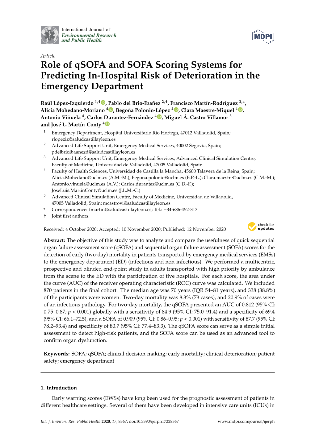 Role of Qsofa and SOFA Scoring Systems for Predicting In-Hospital Risk of Deterioration in the Emergency Department