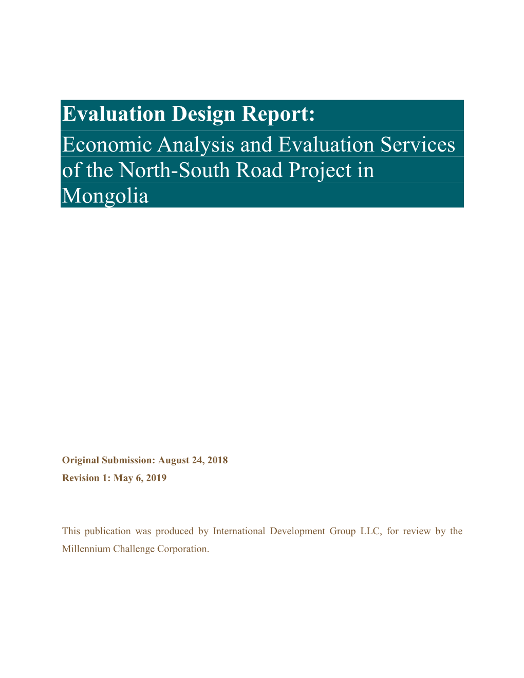 MCC Mongolia Roads Evaluation Design Report Revision 4 External