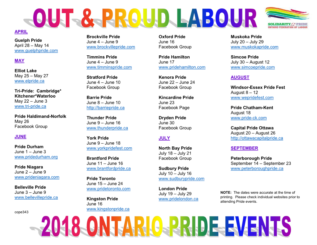 APRIL Guelph Pride April 28 – May 14 MAY Elliot