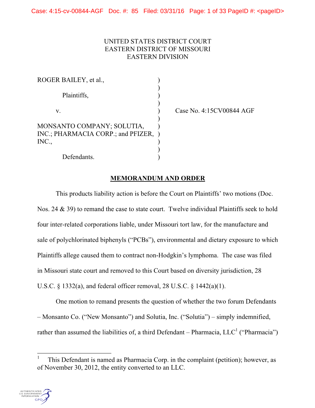 United States District Court Eastern District of Missouri Eastern Division