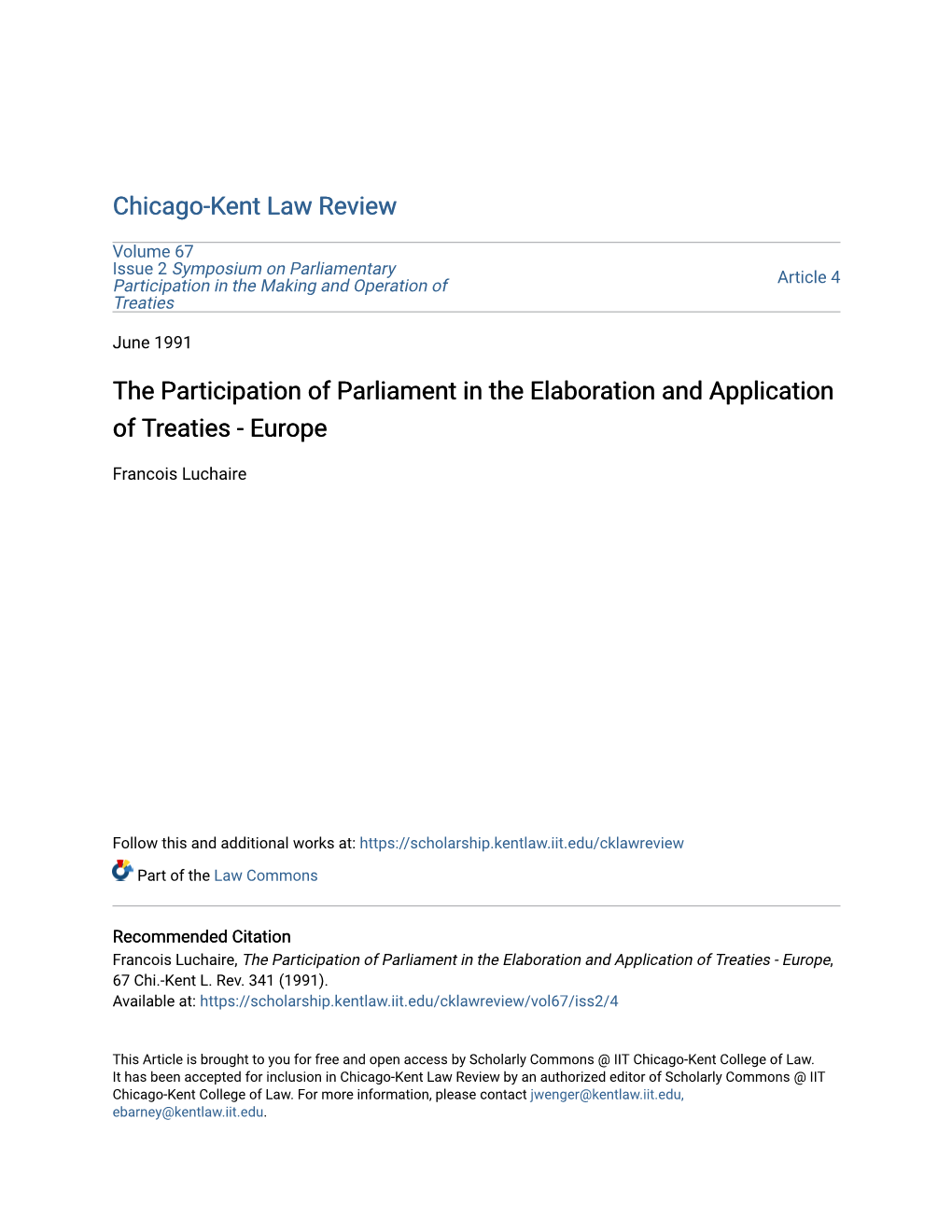 The Participation of Parliament in the Elaboration and Application of Treaties - Europe
