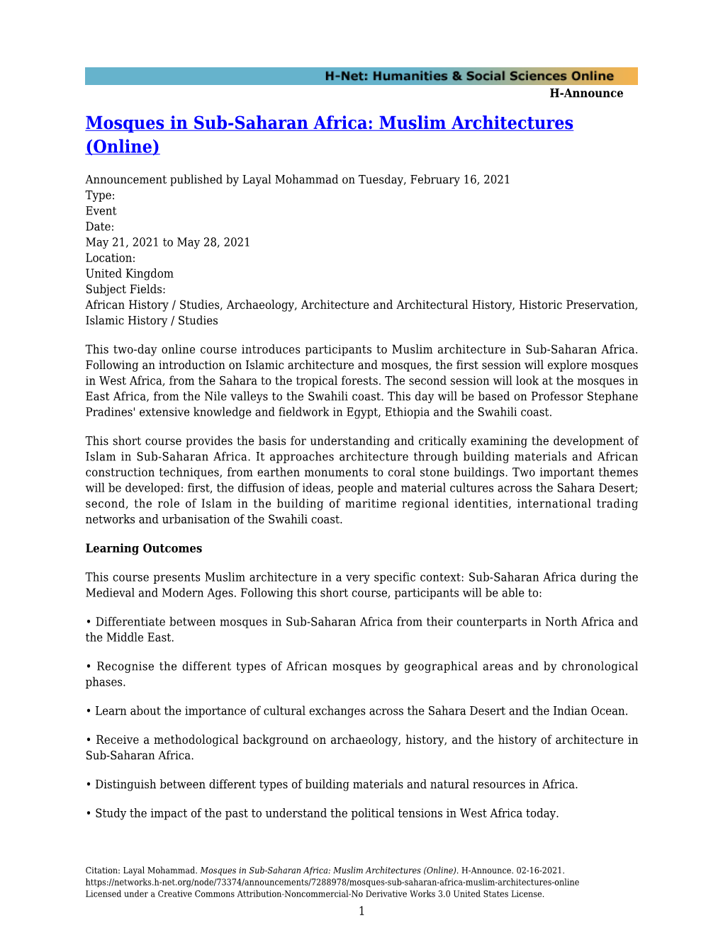 Mosques in Sub-Saharan Africa: Muslim Architectures (Online)