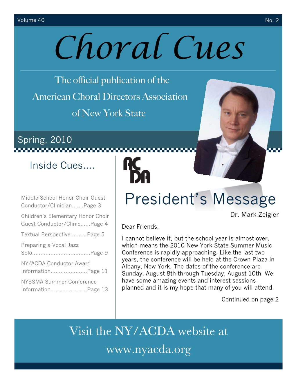 Choral Cues the Official Publication of the American Choral Directors Association of New York State