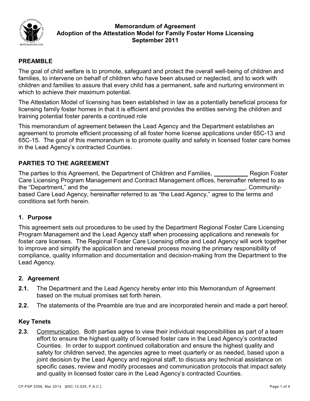 This Memorandum of Agreement Between __Lead Agency______ and the Department of Children